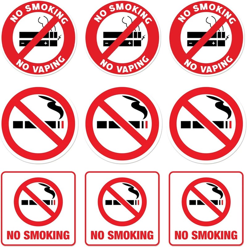 RABOWA No Smoking Vaping Sticker Pack 9Pcs Vinyl Sign for Restaurant Hotel Hospital School Indoor Outdoor Use Safety Warning Decal Self Adhesive Stickers Laptop Hat Hard - Image 1
